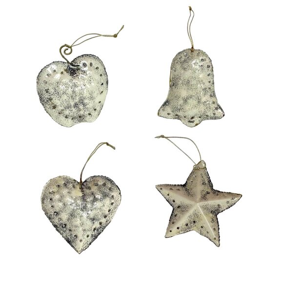 Patriotic Metal Christmas Ornaments - Set of 4 - Bell, Apple, Heart & Star paint - Picture 4 of 4